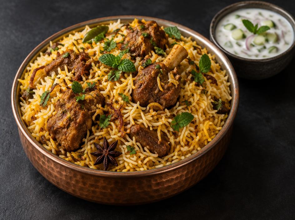Lamb Biryani (Halal) with Raita